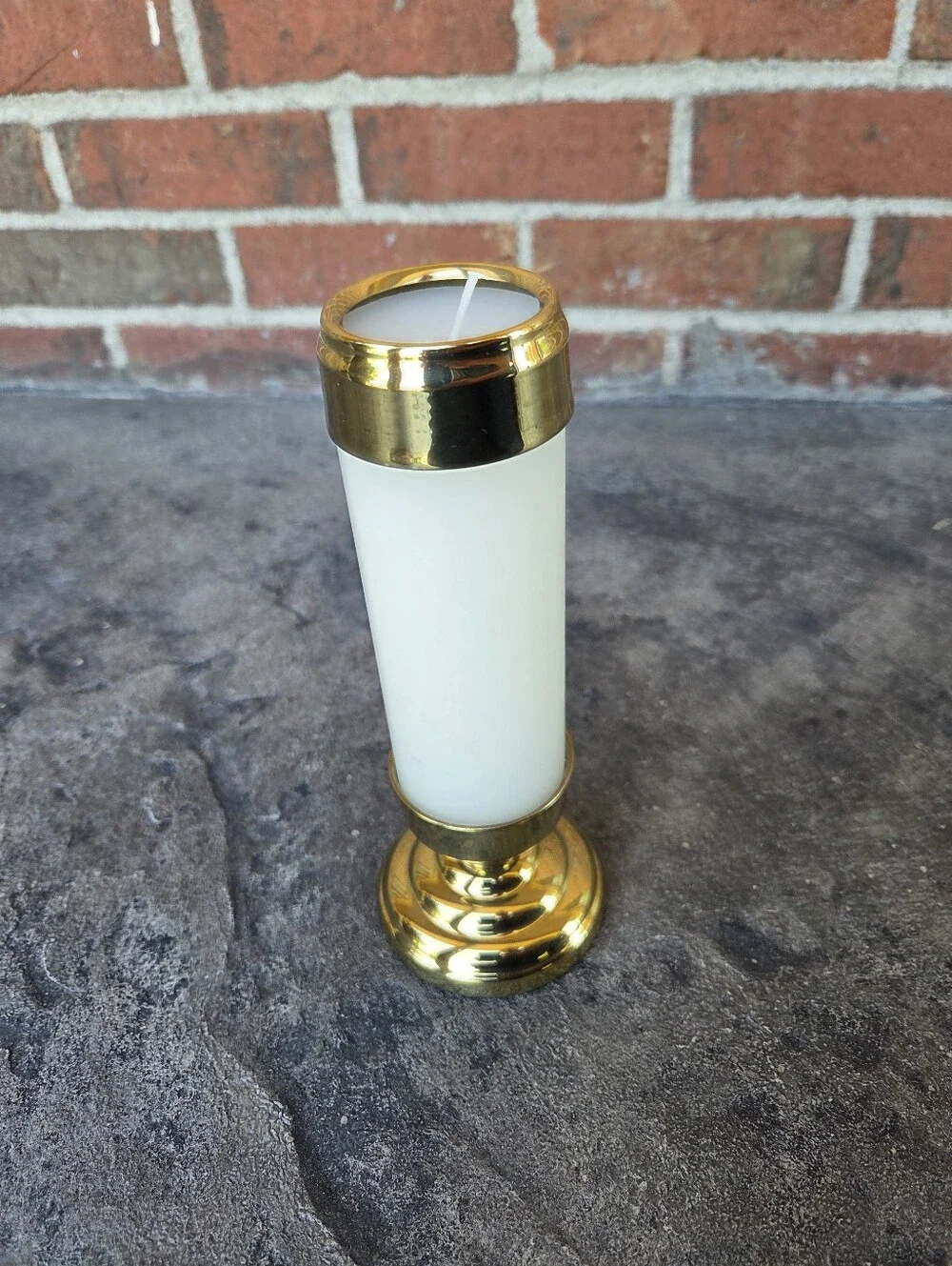 Vintage Copper Craft Polished Brass Pillar Candle Holder Collar & White Candle